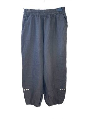 Angela Mara Italian Linen Lagenlook Wide Leg Cropped Pants Charcoal Grey Boho M